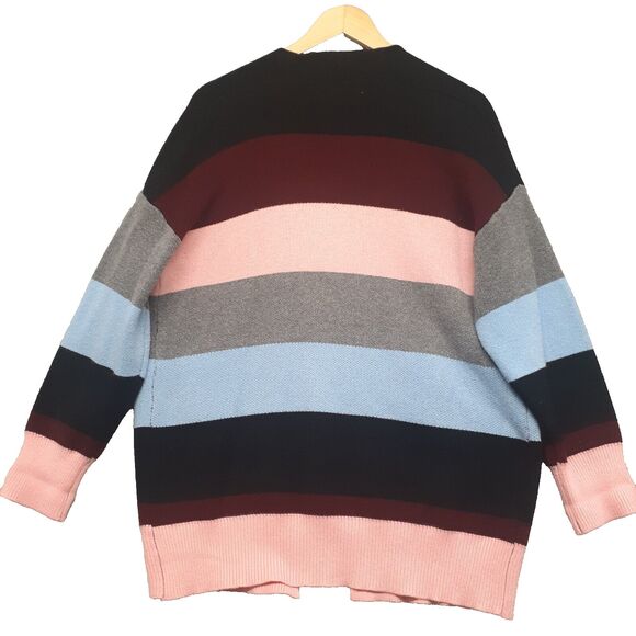 Weekend Suzanne Betro Open Front Blue Pink Gray Striped Cardigan Size L/XL - Picture 5 of 7